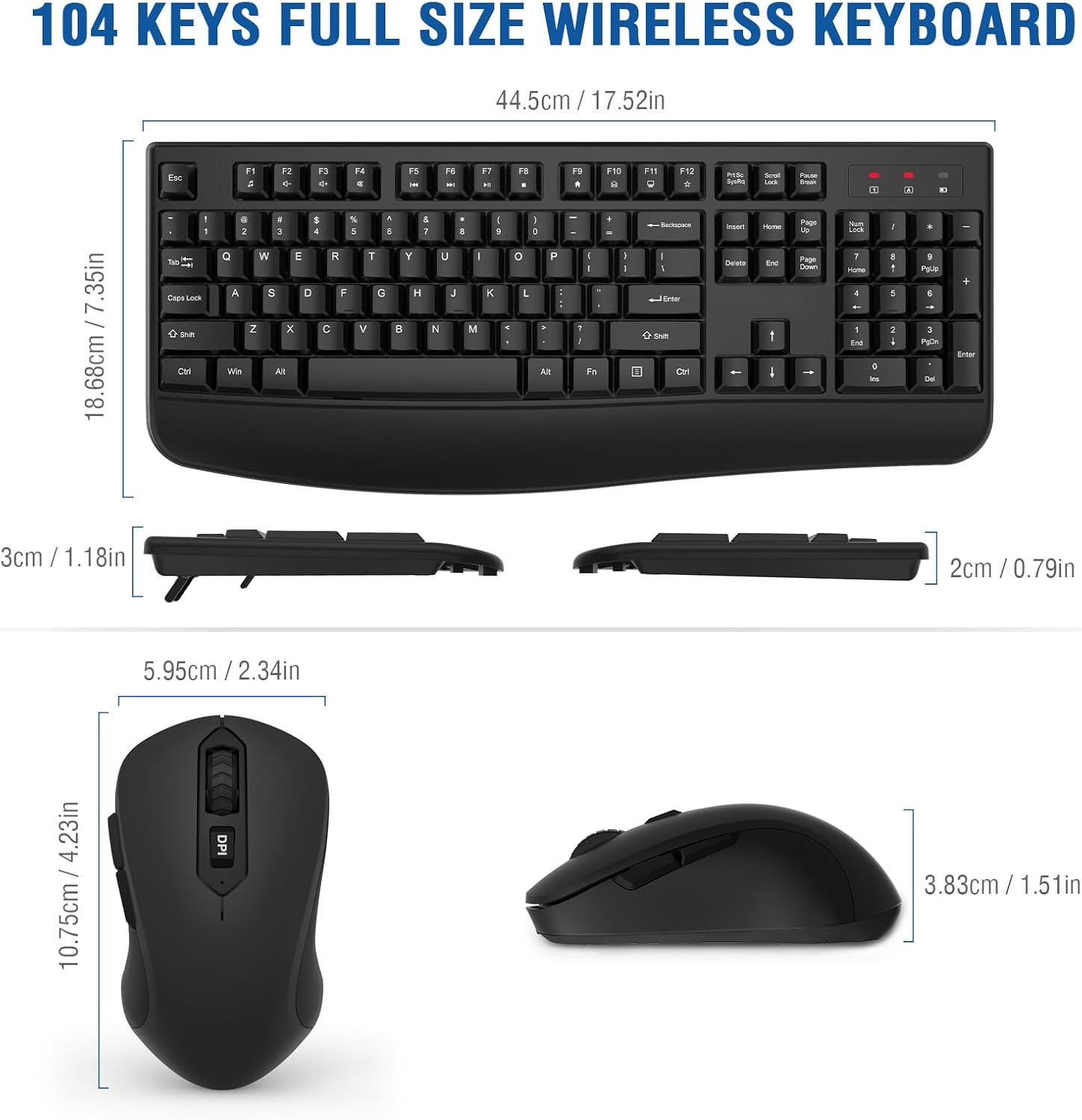 Wireless Keyboard and Mouse Combo, EDJO 2.4G Full-Sized Ergonomic Comp