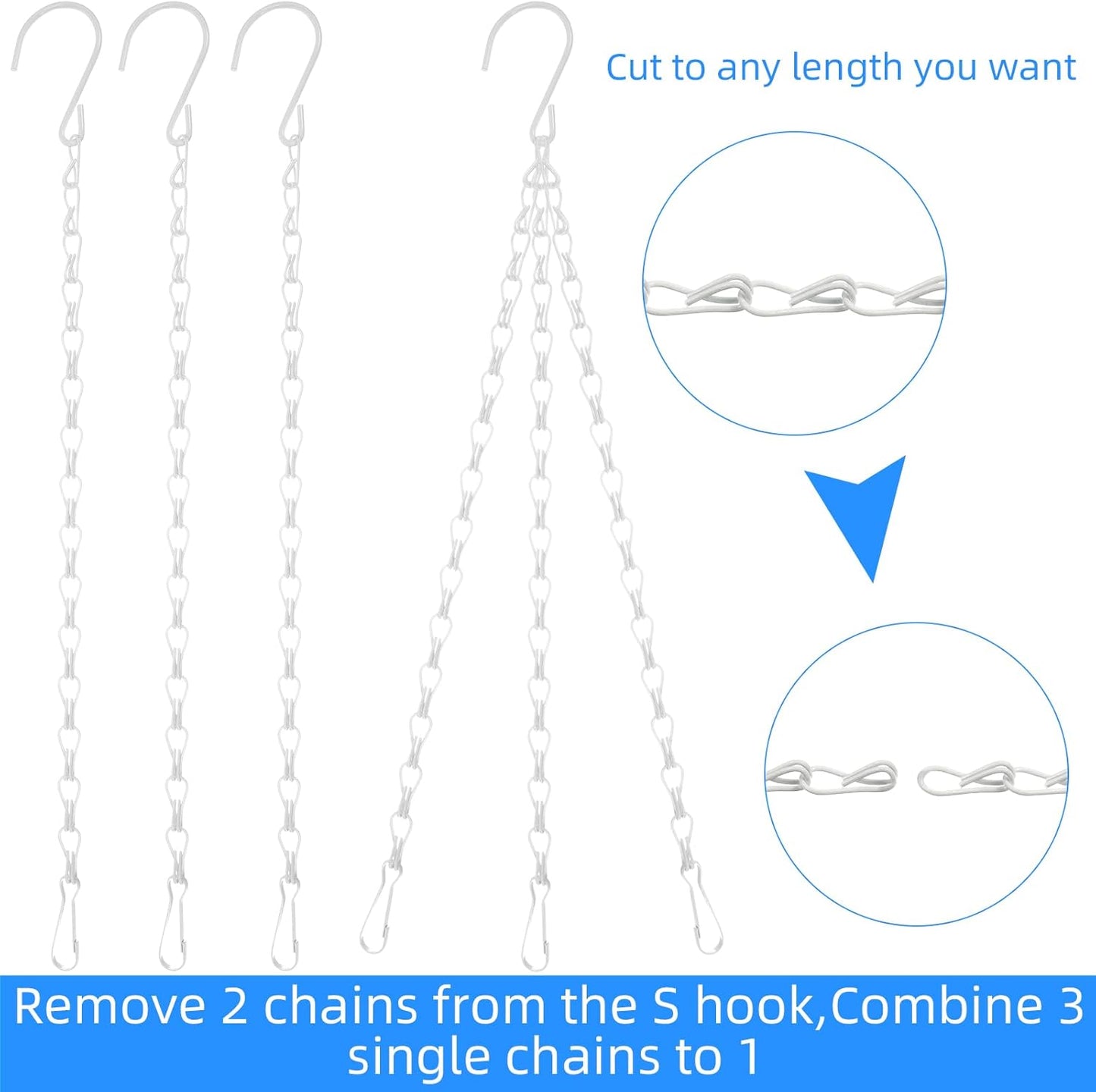 Hotop 8 Pcs Metal Hanging Chains with Ceiling Hooks, Garden Plant Hangers for Hanging Bird Feeders, Billboards, Chalkboards, Basket, Planters, Lanterns, Wind Chimes, Chain Hook DIY(16.38 Inch,White)