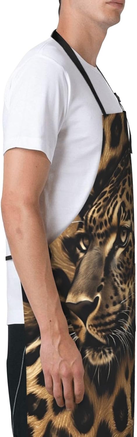 YANYU Leopard Print Print 28x33 In Kitchen Apron Stylish Chef Apron wi