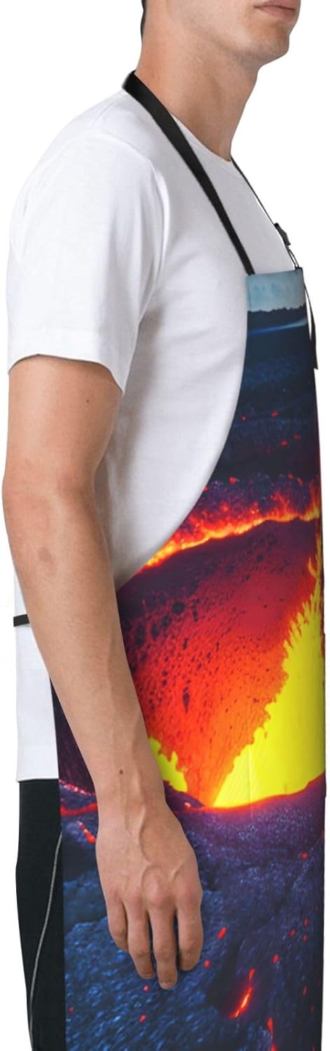 YANYU Kilauea Volcano Print 28x33 In Kitchen Apron Stylish Chef Apron with Pockets for Cooking Baking Painting