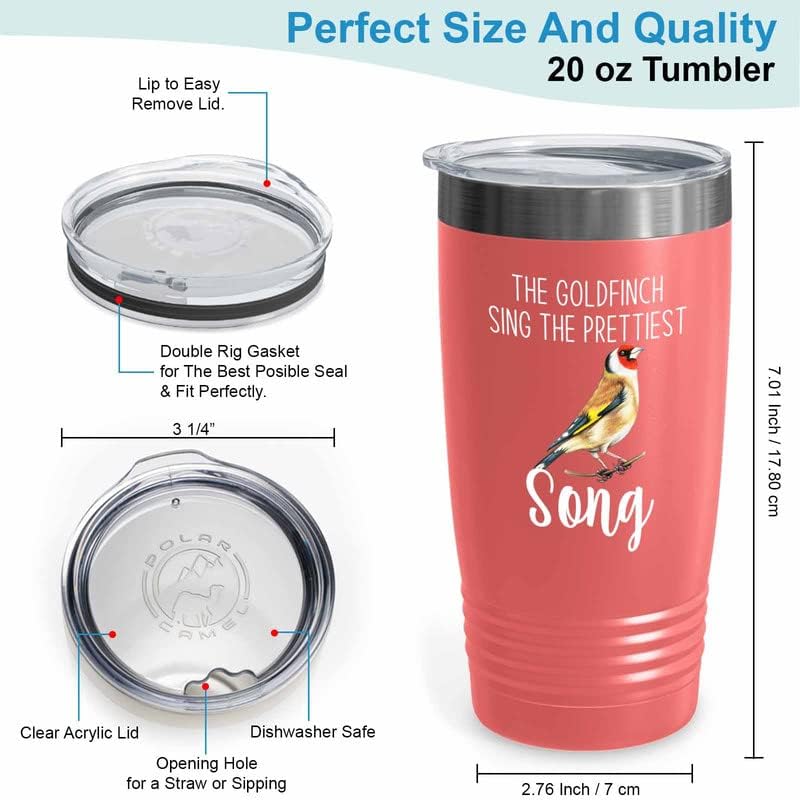 Bird Lover Coral Edition Viking Tumbler 20oz - Prettiest Song - Hummingbird Nest Cage Parrot Dad Gardening Outdoor Birdwatcher Feeder