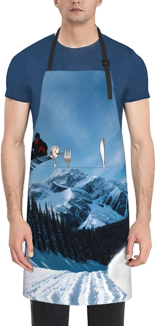 Snowboarding print Waterproof apron with pocket adjustable cooking apron for adult kitchen bibs to bake