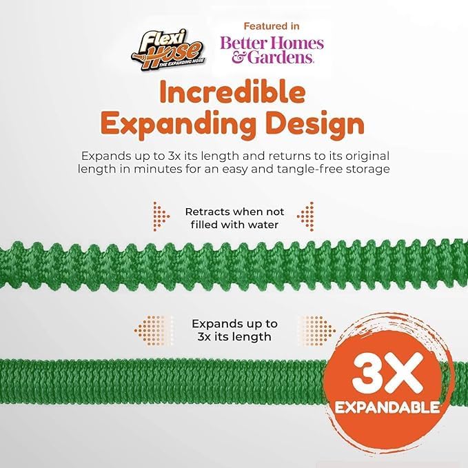 Flexi Hose with 8 Function Nozzle, 75FT - Lightweight Expandable Garde