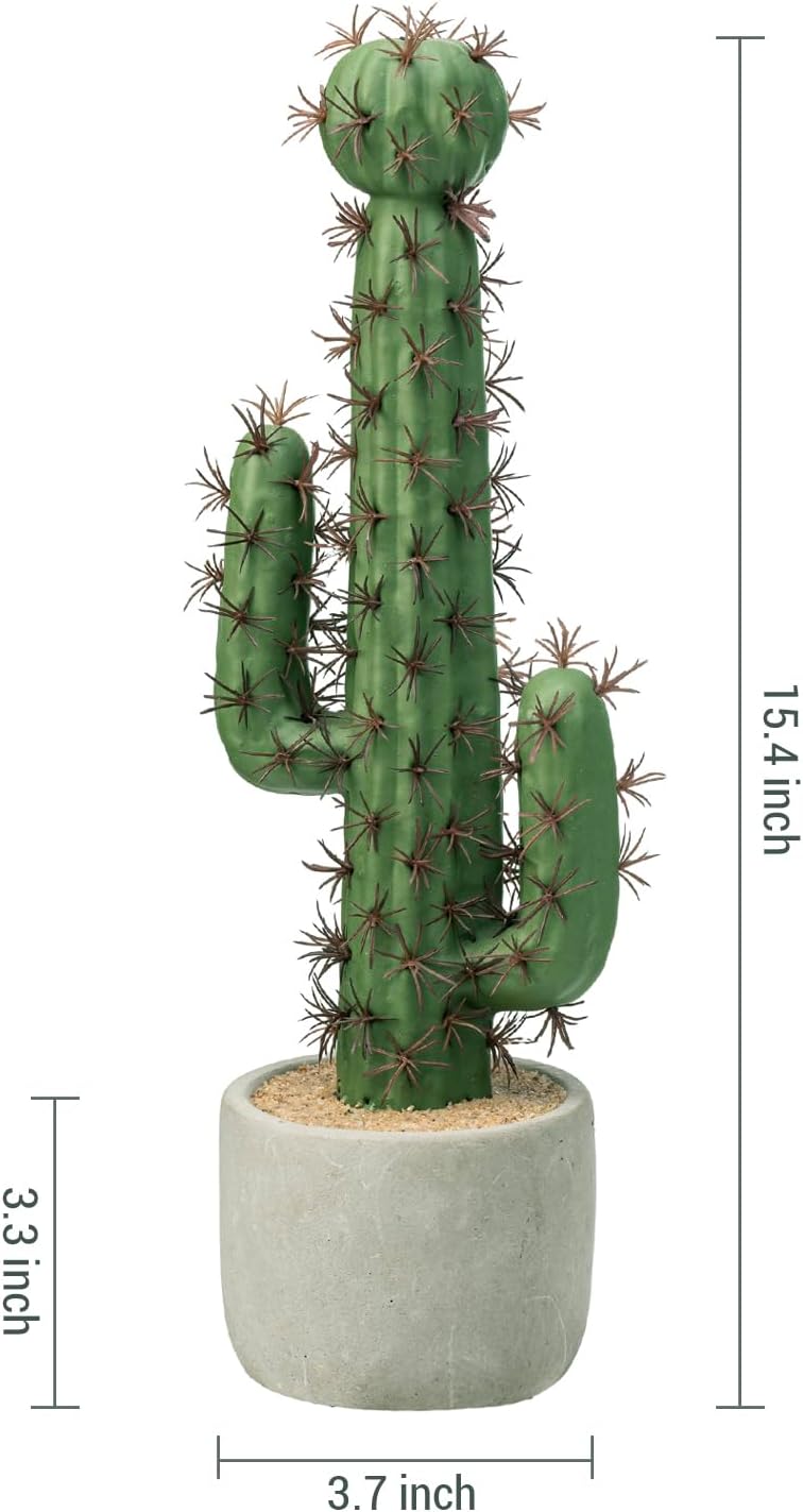 MyGift 16 Inch Artificial Fake Cactus Saguaro Plant in Cement Planter Pot, Southwest Decor Indoor Faux House Plant