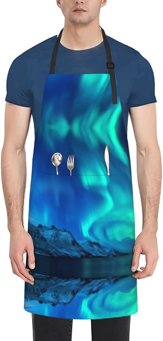 Northern Lights print Waterproof apron with pocket adjustable cooking apron for adult kitchen bibs to bake