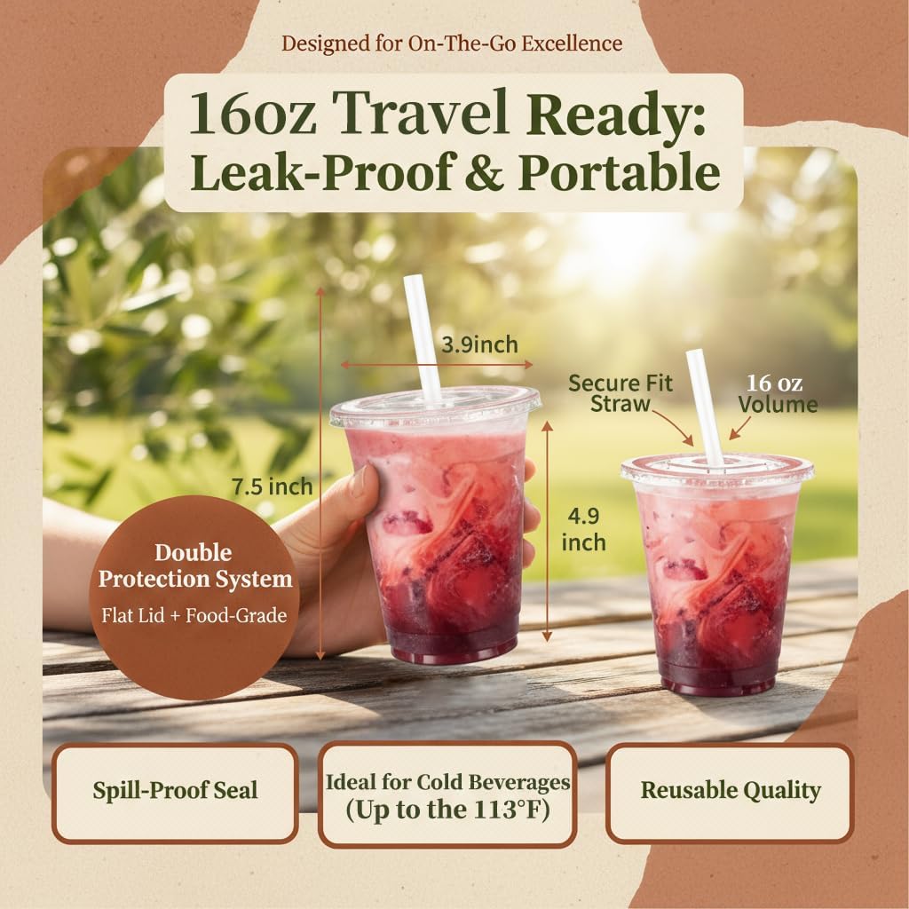110 Pack 16 oz Plastic Cups with Lids and Straws,Sturdy Disposable Ice