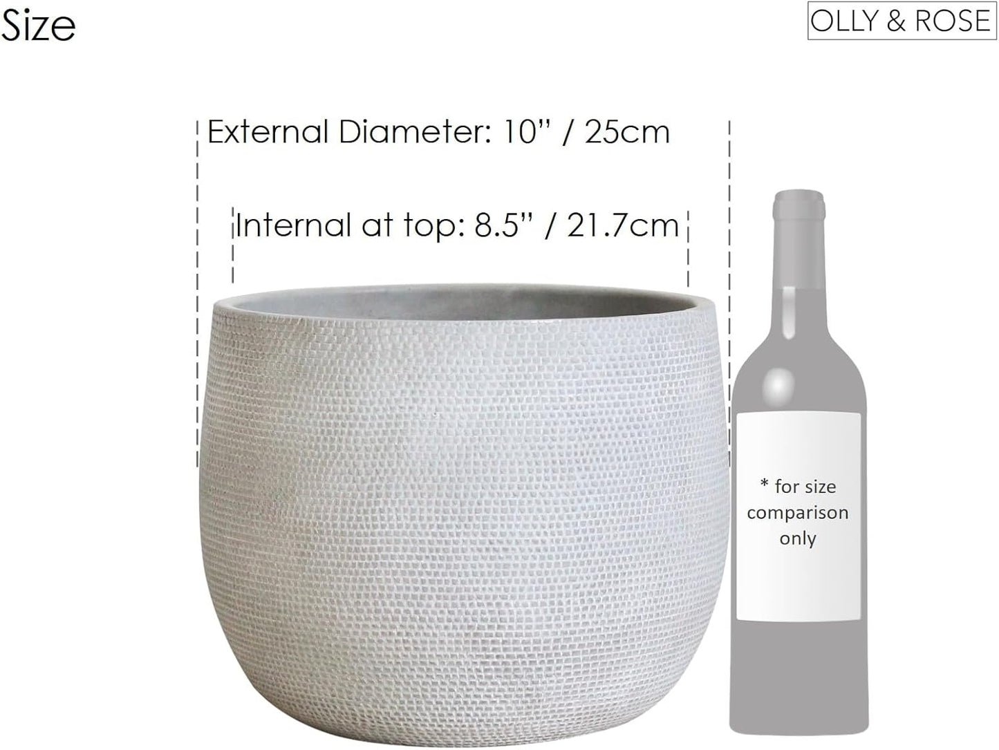 Olly & Rose Barcelona Ceramic Plant Pot Large 25cm 10 Inch - Light Grey Off White Flower Pots - Indoor & Outdoor Planters