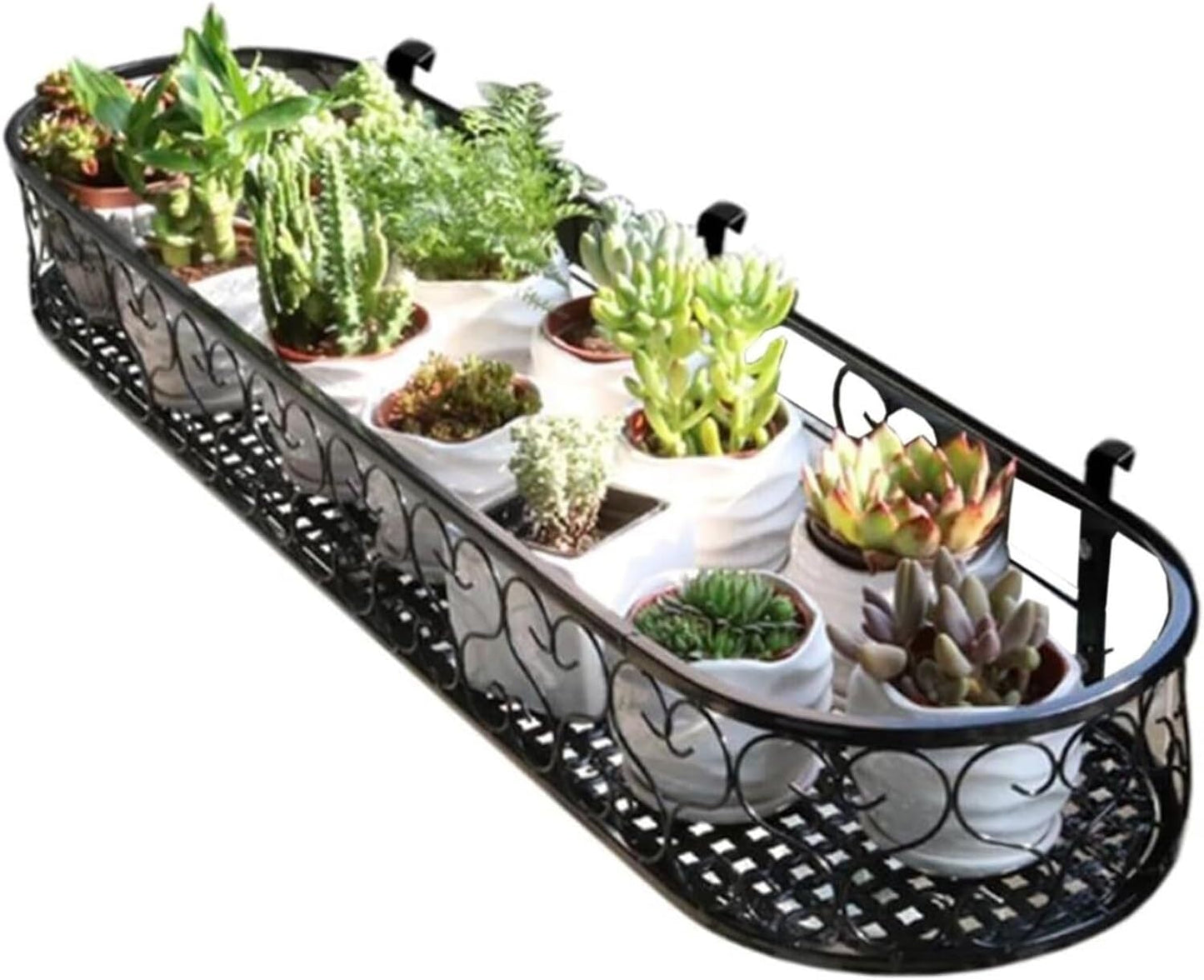 Multi-Size Railing Planter Pots - Black Fence Planters, Decorative Han
