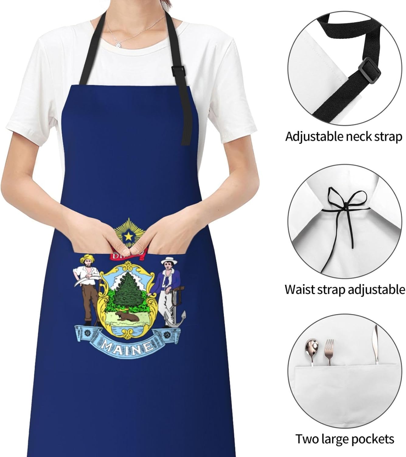 Maine State Flag print Waterproof chef's apron with pocket apron for k