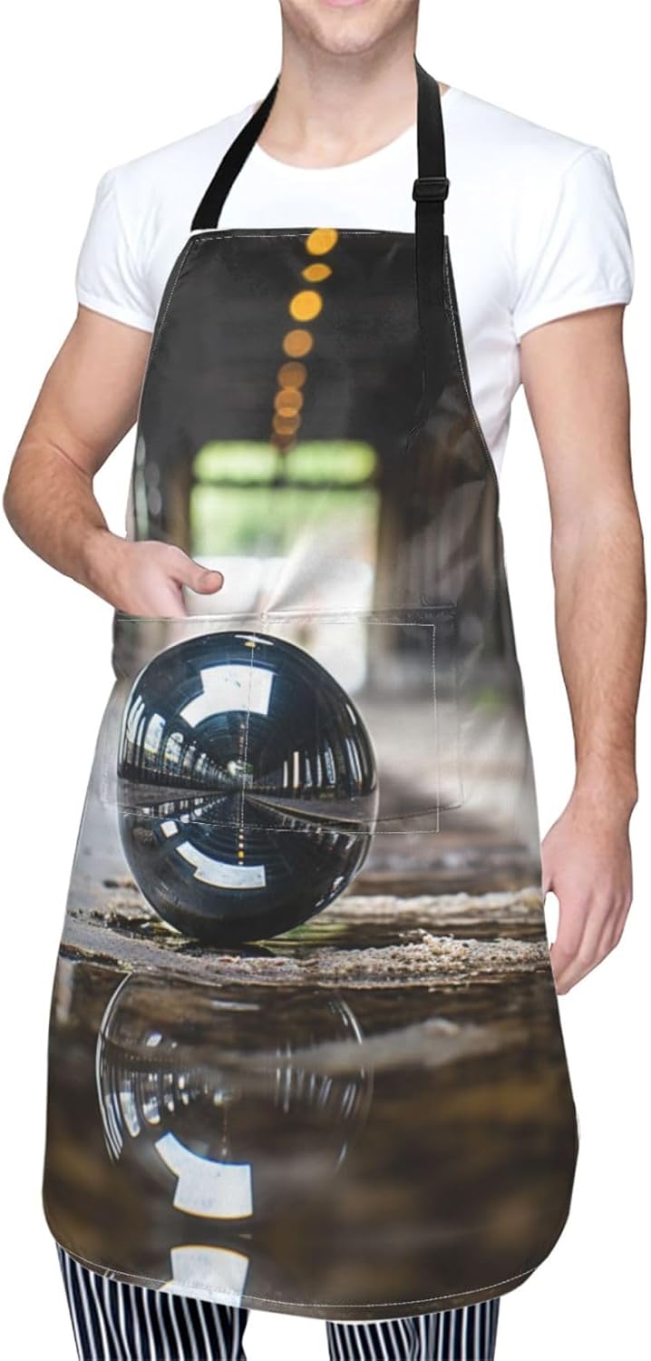 Black Marble print Waterproof apron with pocket adjustable cooking apr