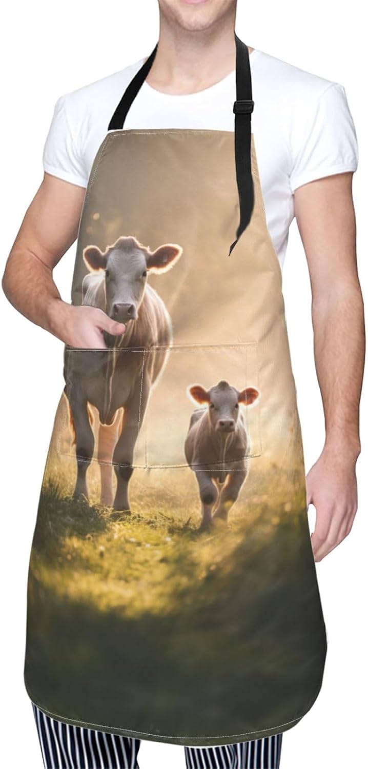 Cow milkr print Waterproof apron with pocket adjustable cooking apron for adult kitchen bibs to bake