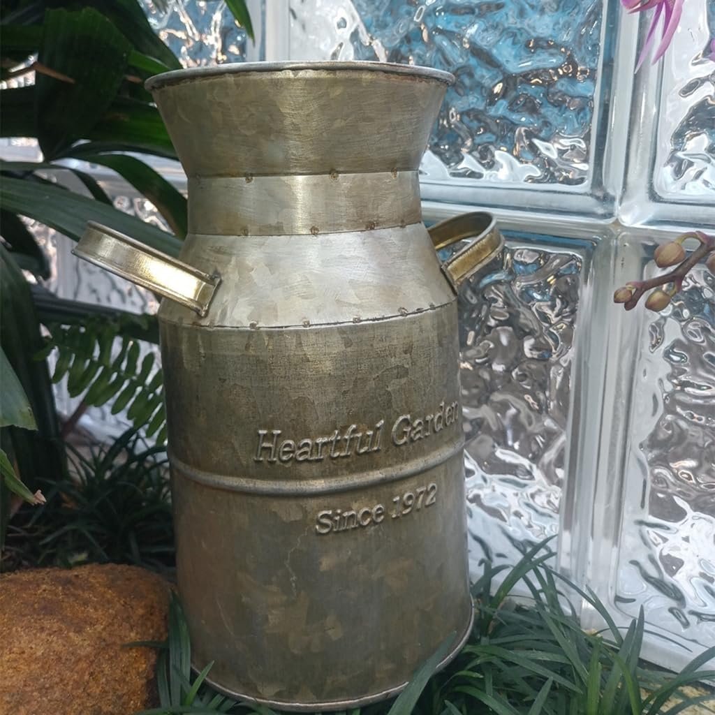 Metal Milk Can Antique Tin Bucket Flower Vase Garden Backyard Table De
