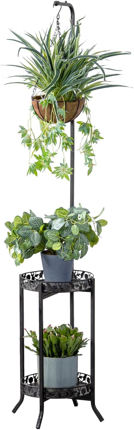 COPREE 2-tier Hanging Plant Stand, Space-Saving Iron Planter Shelves F