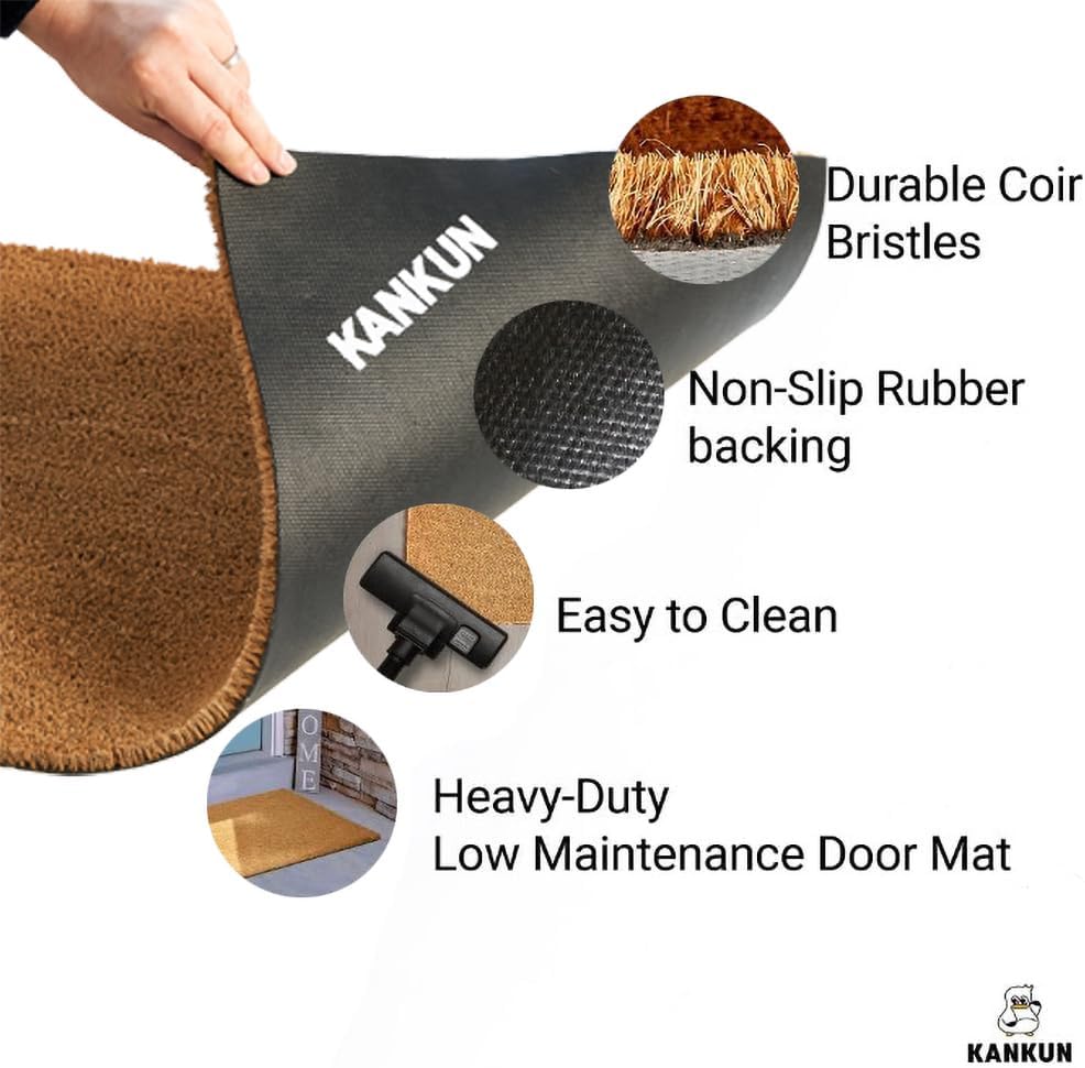 KANKUN Coco Coir Door Mat with Heavy Duty Backing, Welcome Doormat (17" x 30"), Doormat Entrance (Welcome1-1Pack)