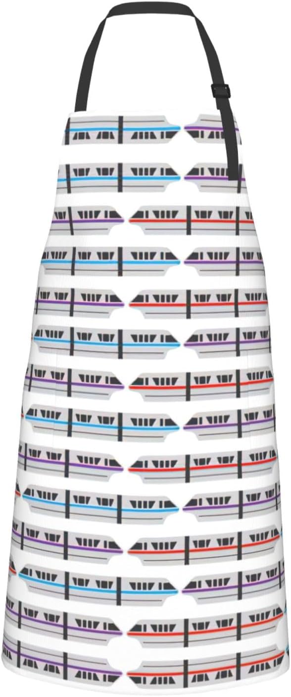 Monorail Train Print 28x33 In Adult Kitchen Apron with Pockets Versatile Chef Smock for Cooking Baking