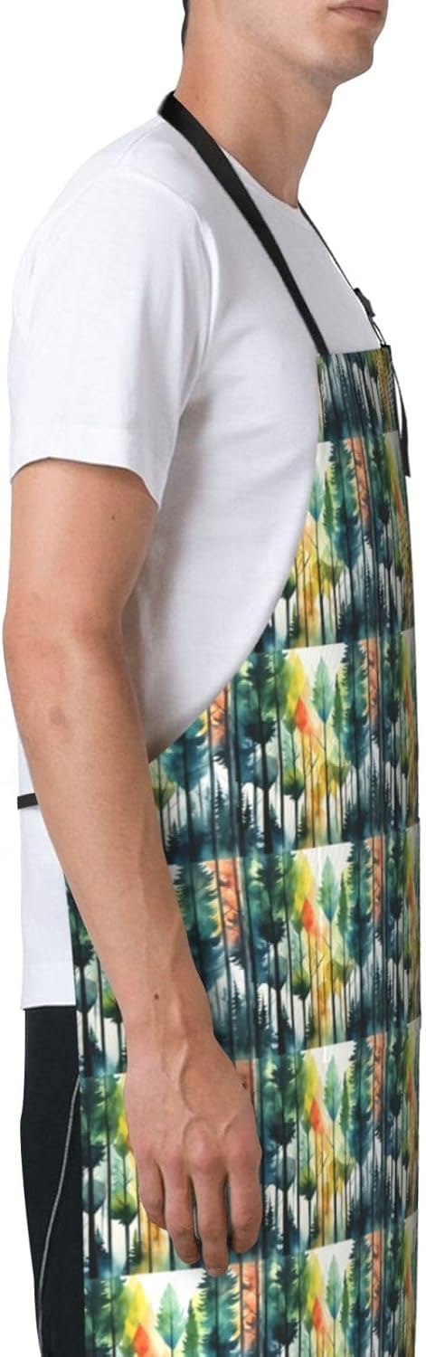 YANYU Tree Art Print 28x33 In Kitchen Apron Stylish Chef Apron with Pockets for Cooking Baking Painting