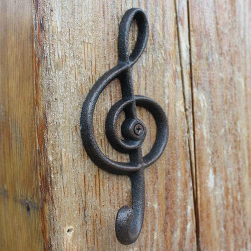 2 Pack Decorative Wall Hook, Music Note Wall Hooks, Black Cast Iron Single Hook for Home Kitchen Outdoor Garden Hanging Clothes Caps Bags Coats Daily Tools Planter, 6.3"X2.75"