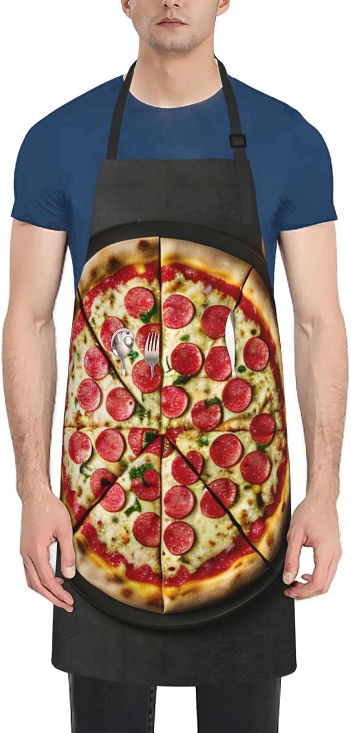 Large Pizza Print Laundry apron 28x33 In Waterproof Kitchen Apron with Pockets for Cooking Baking