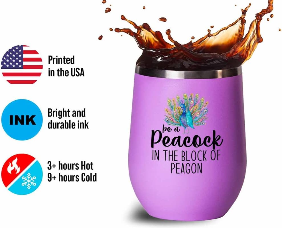 Bird Lover Pink Edition Wine Tumbler 12oz - Peacock block pgeons - Hum