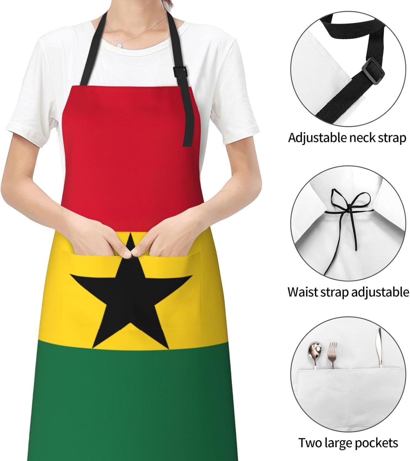 Flag of Ghana print Waterproof chef's apron with pocket apron for kitchen cooking baking barbecue and gardening