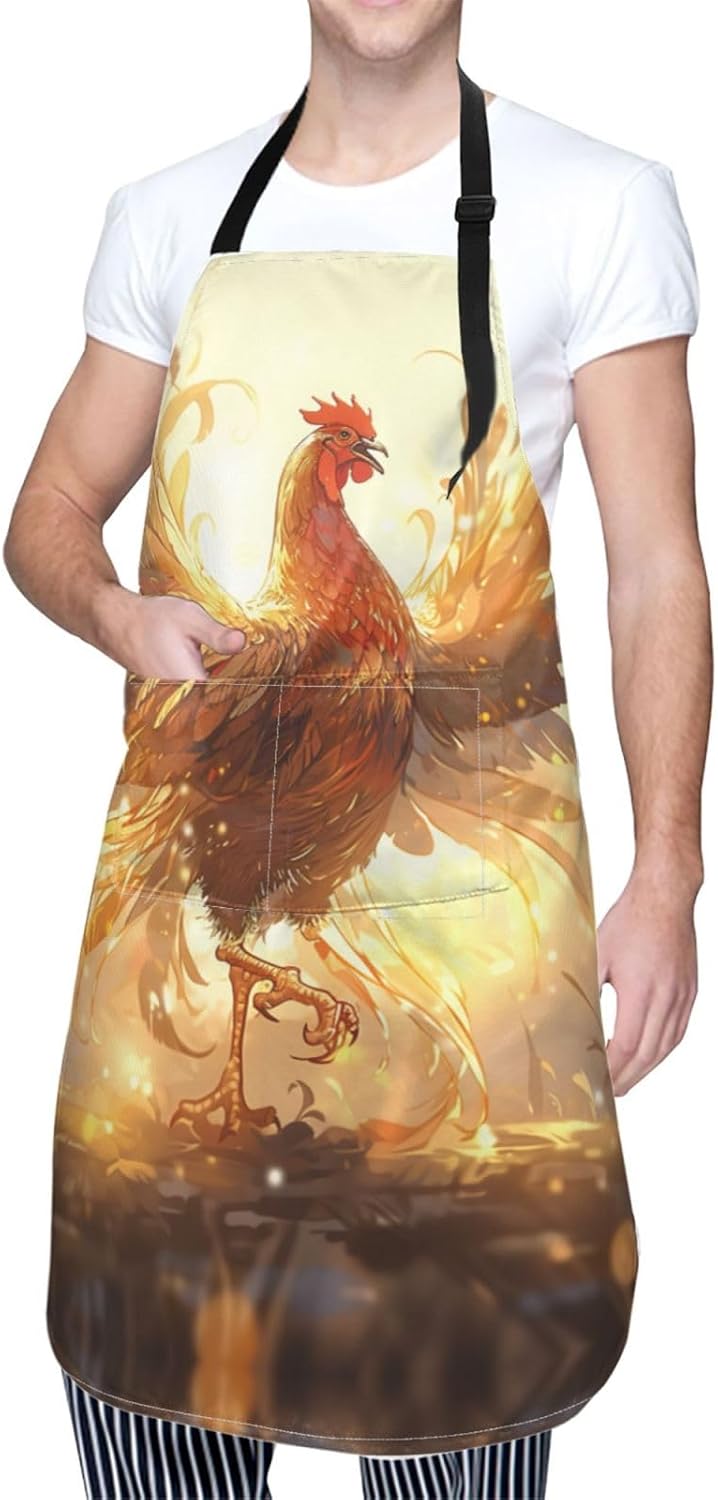 Shine Rooster print Waterproof apron with pocket adjustable cooking ap