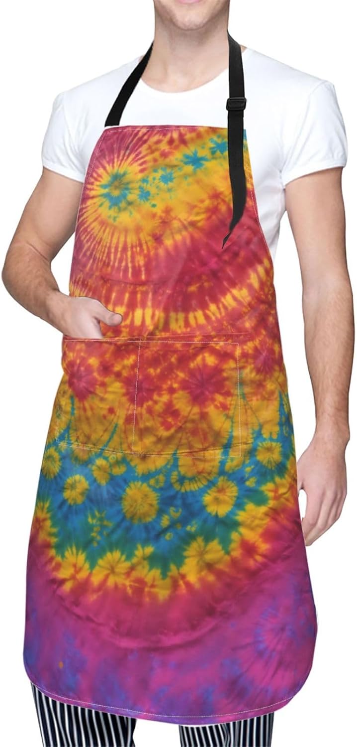 Tie Dye Hippies Print Laundry apron 28x33 In Waterproof Kitchen Apron with Pockets for Cooking Baking