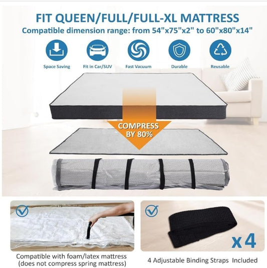 Storage Logic Foam Mattress Vacuum Bag for Moving, Storage, Vacuum Seal Mattress Bag with Straps (Queen/Full/Full-XL)