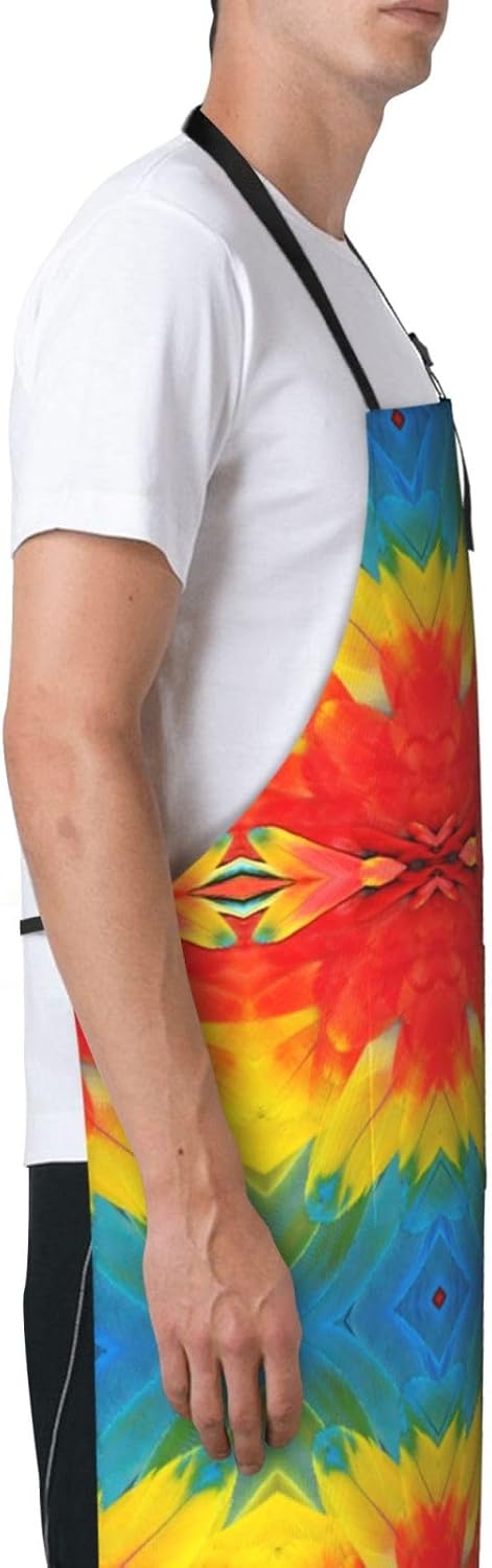Fantastic Parrot Feather Print 28x33 In Adult Kitchen Apron with Pockets Versatile Chef Smock for Cooking Baking