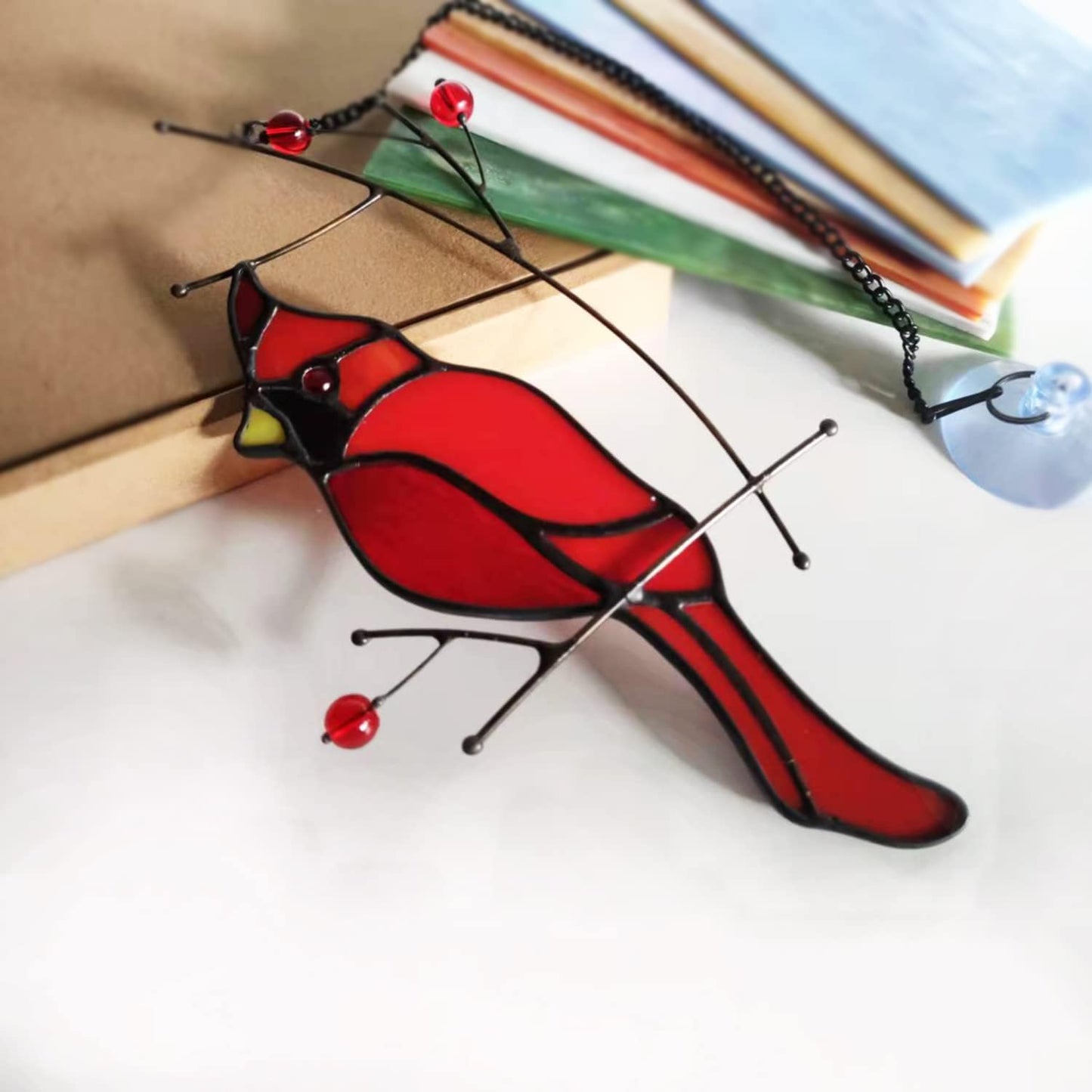 Stained Glass Cardinal Bird Window Hanging Sun Catcher Home Decoration