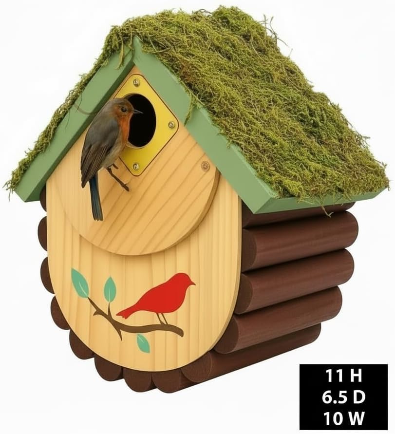 1pc Bird House for Bluebirds and Cadinals - Cedar Wood Large Open Bluebird House Nestbox - Birdhouse for Outside Wall Mountable - 1.5" Brass Plate Heavy 13/16" Thick - 10 Years Usage Multifunctional