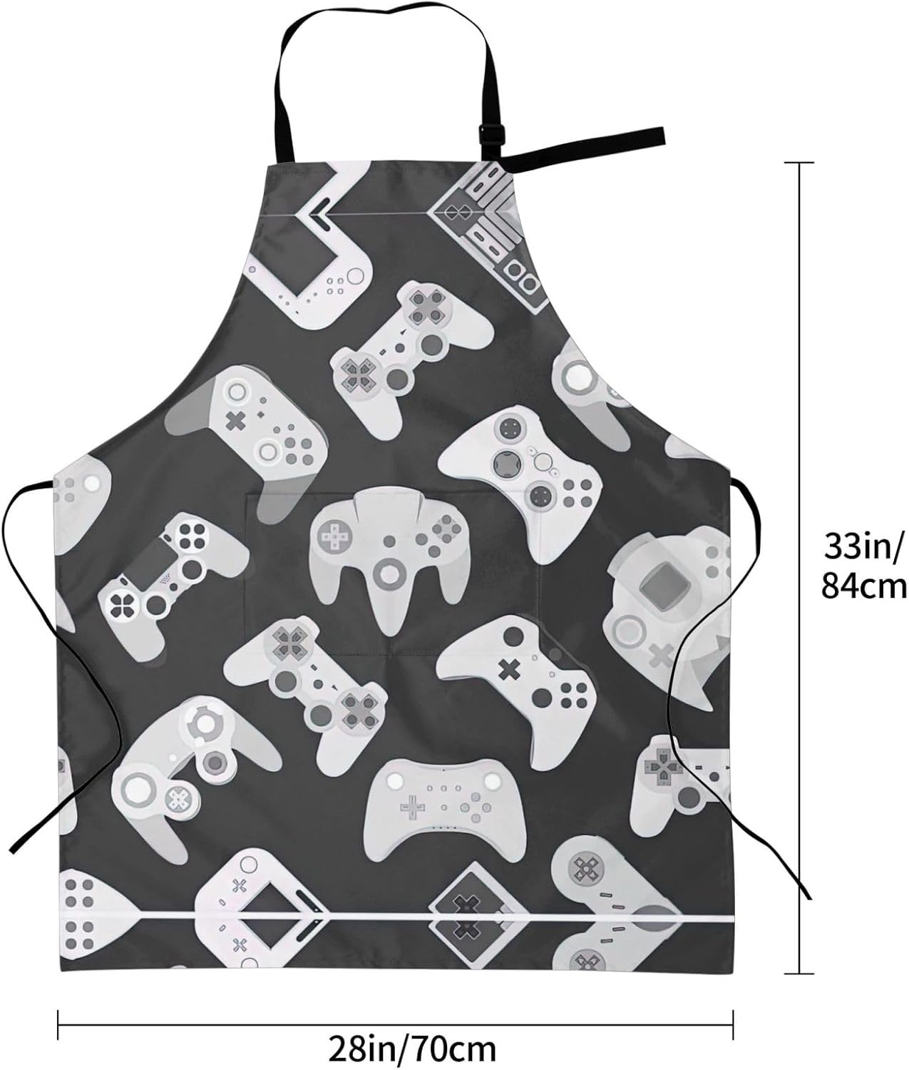 Game Controller Print 28x33 In Adult Kitchen Apron with Pockets Versatile Chef Smock for Cooking Baking