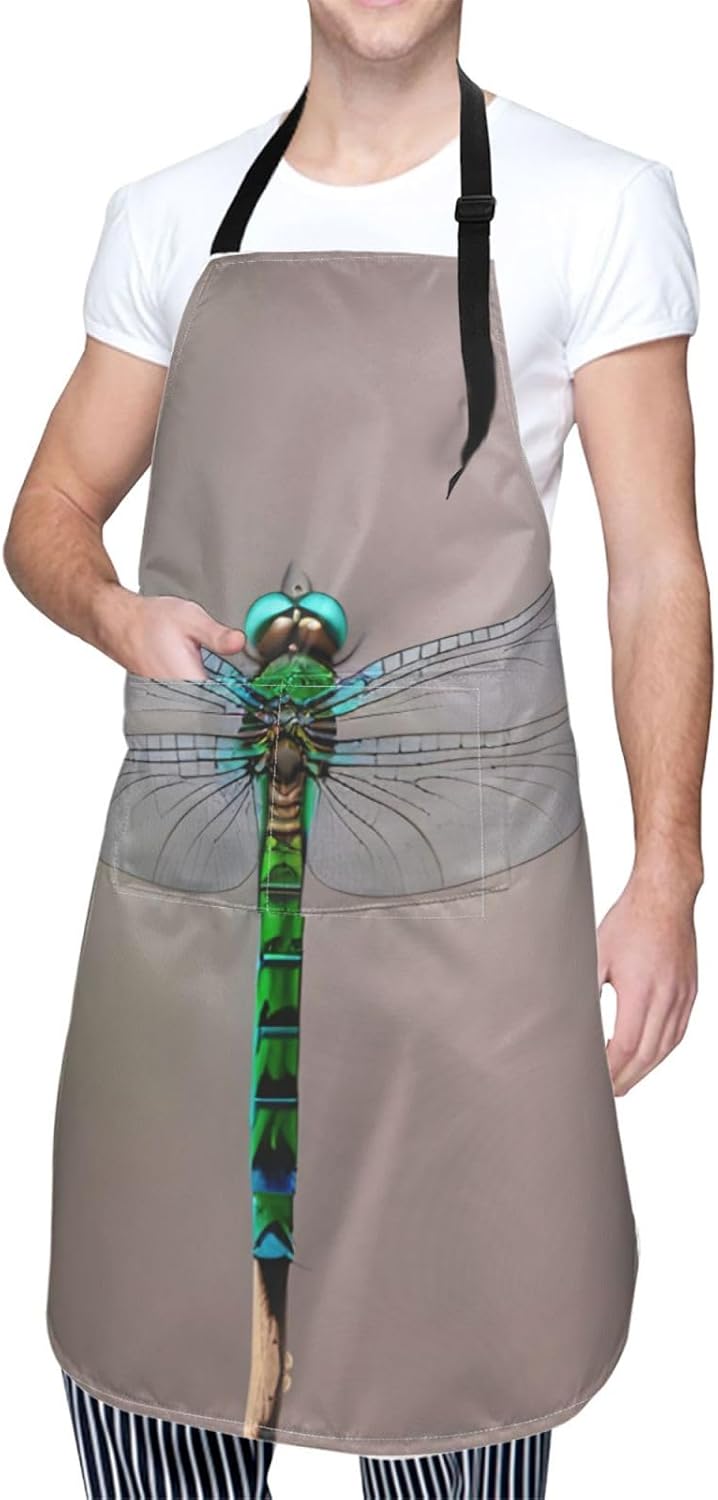 Dragonfly print Waterproof chef's apron with pocket apron for kitchen cooking baking barbecue and gardening