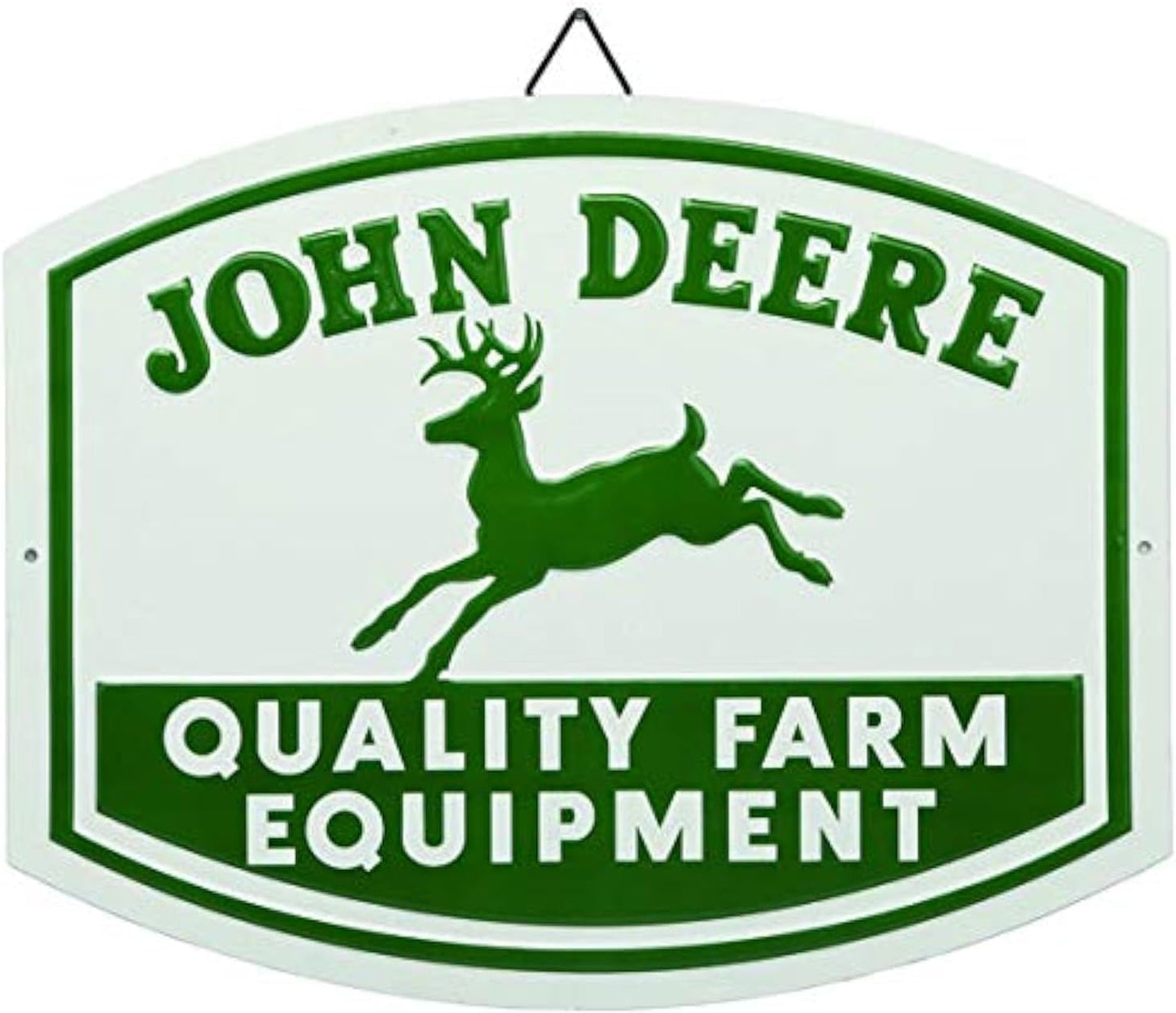 John Deere Quality Farm Equipment Embossed Metal Sign - Vintage John Deere Sign for Garage or Man Cave