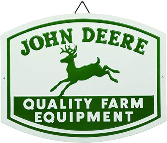 John Deere Quality Farm Equipment Embossed Metal Sign - Vintage John Deere Sign for Garage or Man Cave