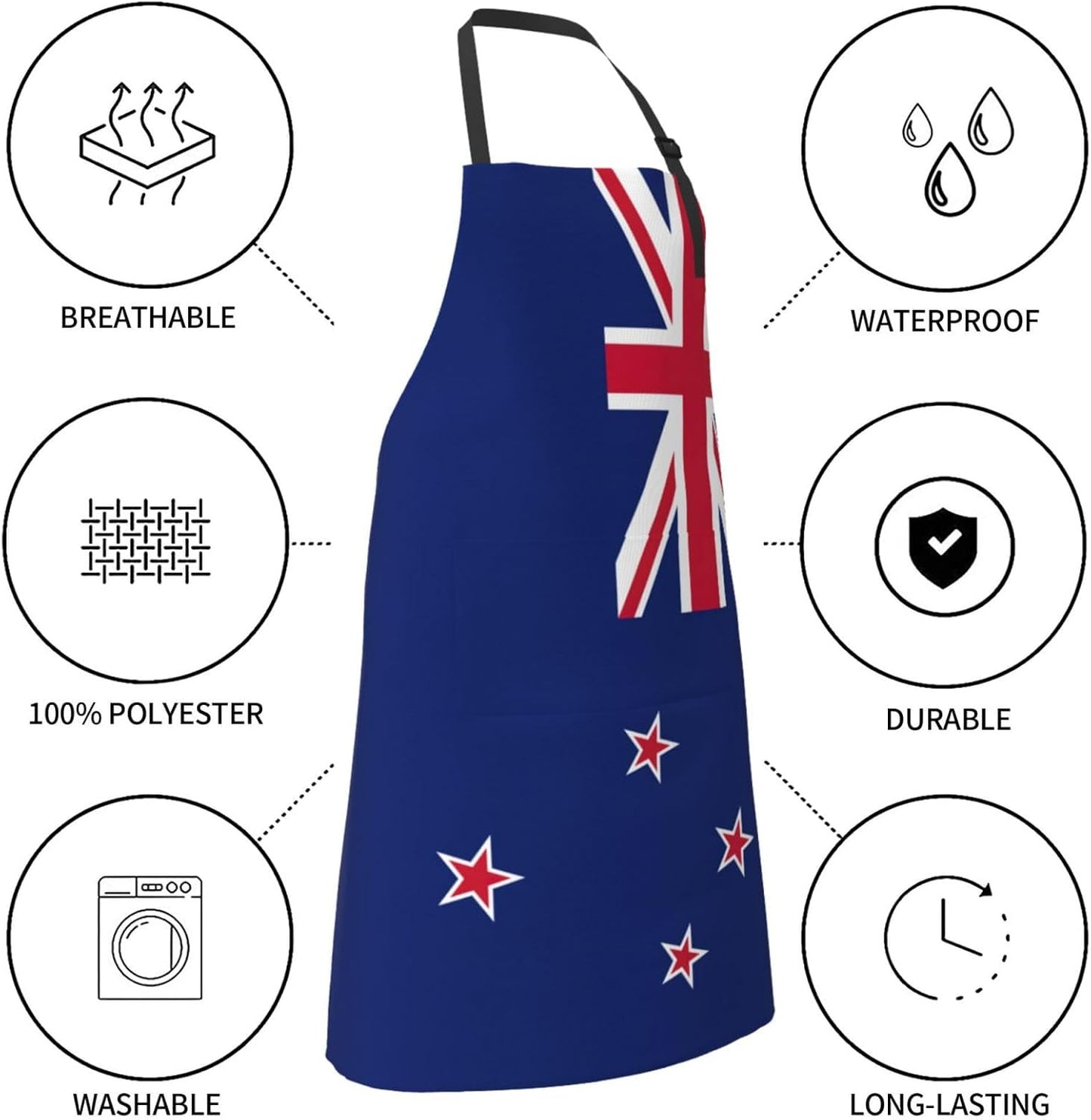 New Zealand Flag print Waterproof chef's apron with pocket apron for k