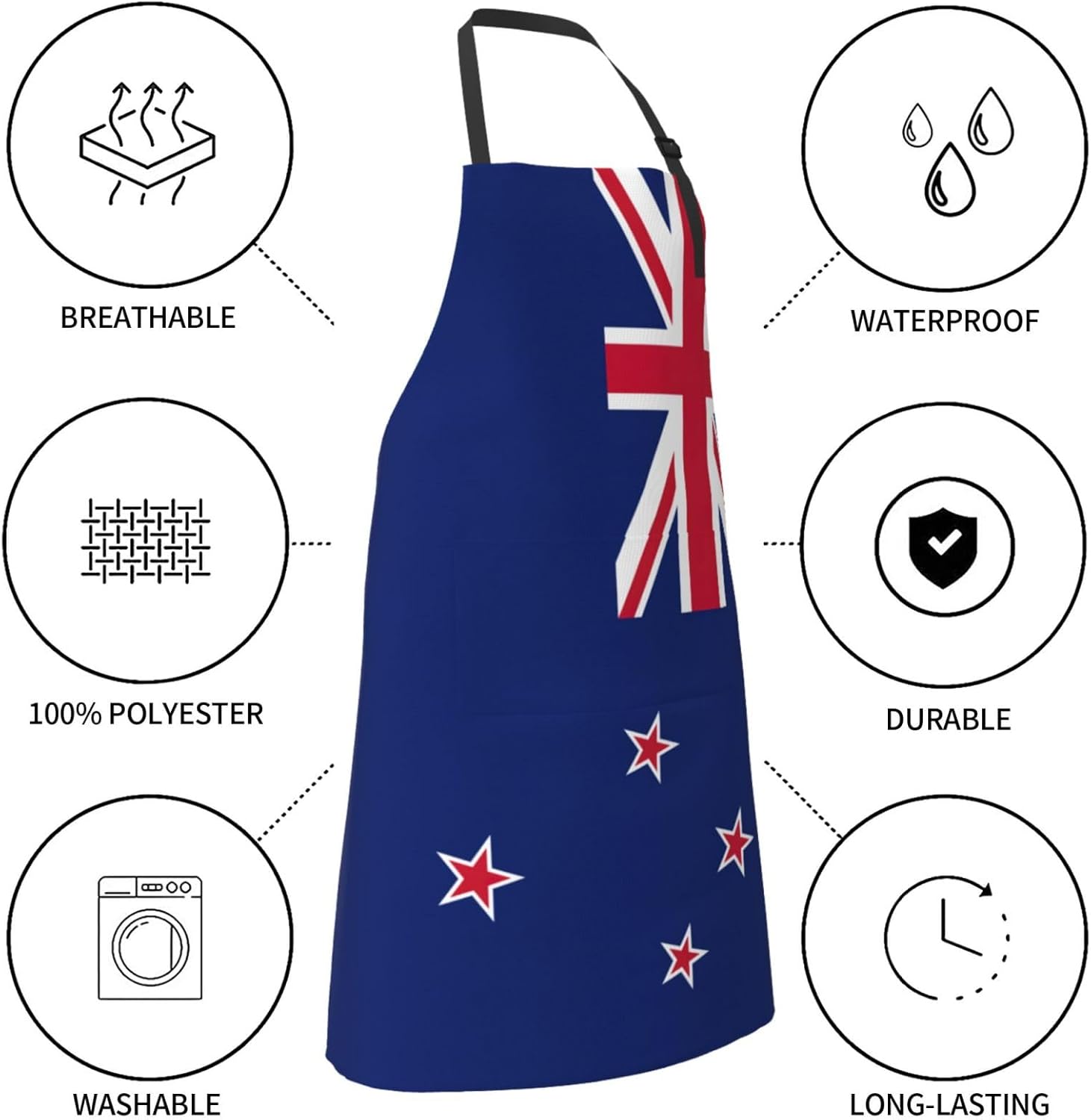 New Zealand Flag print Waterproof chef's apron with pocket apron for k