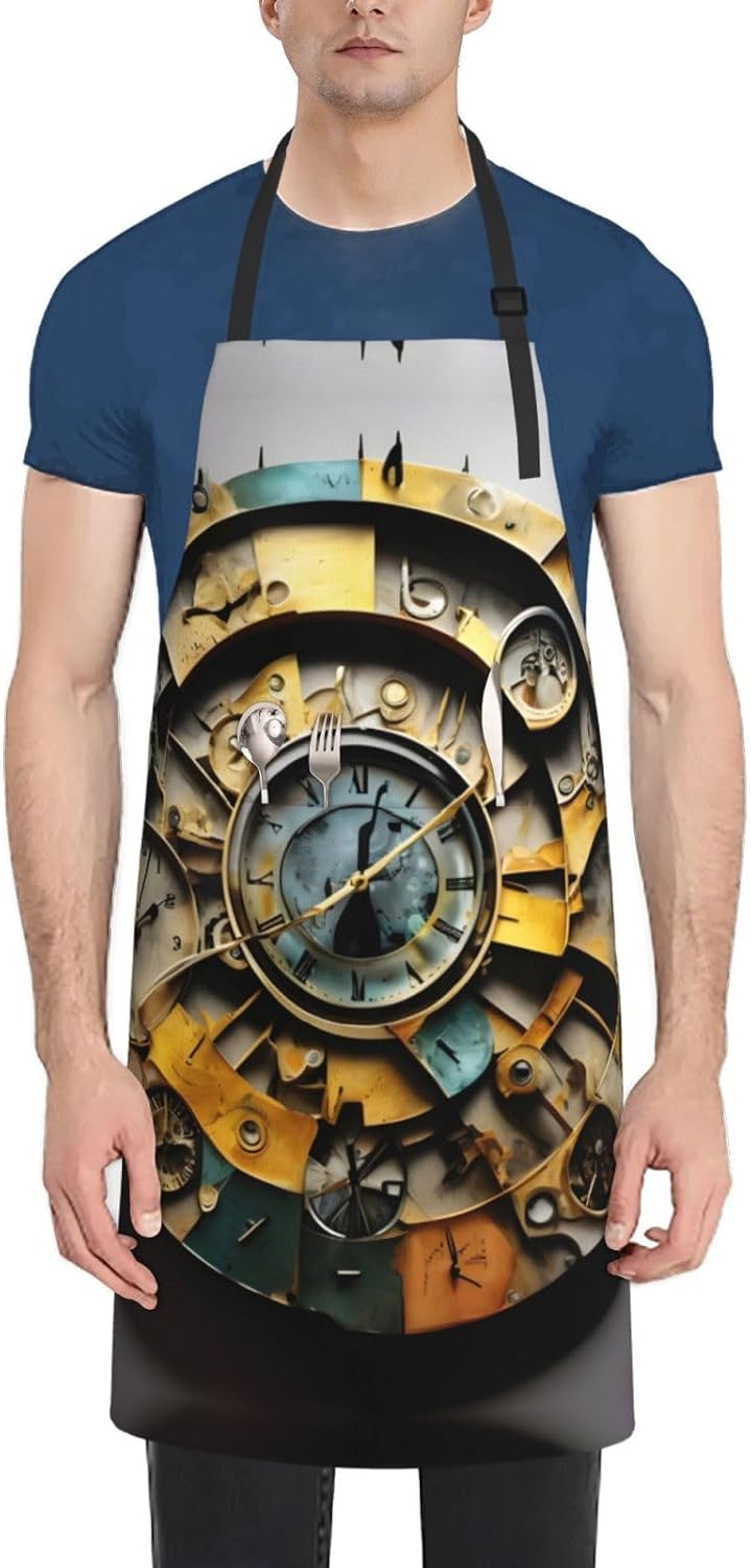 Clock Art Print Laundry apron 28x33 In Waterproof Kitchen Apron with P