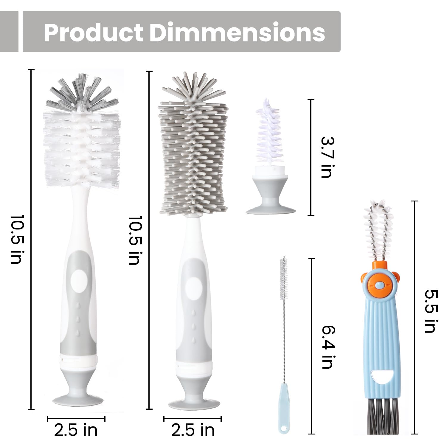 5-in-1 Baby Bottle Cleaner Set, Including Nylon & Silicone Bottle Brus