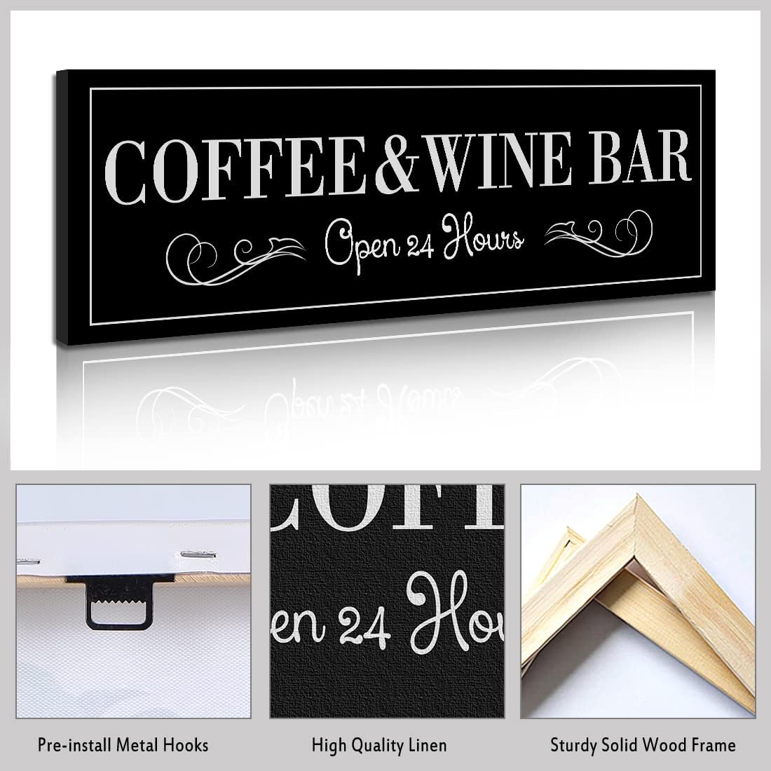 WOWGOOMO Coffee and Wine Bar Signs Decor, Classic Kitchen Wine Cabinet