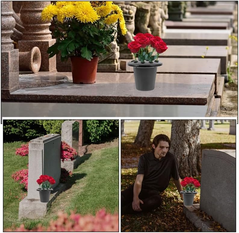 Yardwe Cemetery Flower Holders with Lotus Base 16-Hole Plastic Grave V