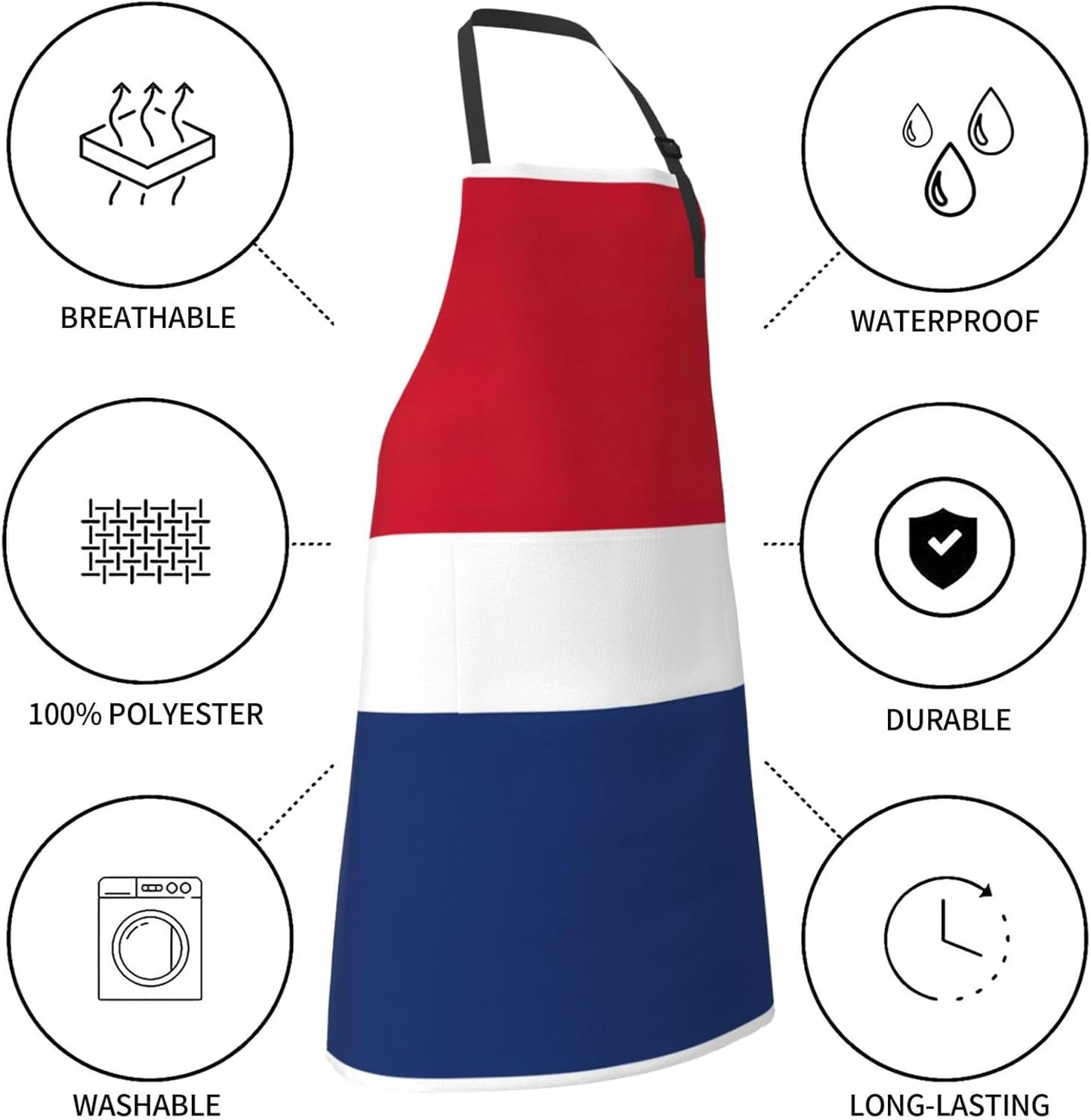 Dutch flag print Waterproof chef's apron with pocket apron for kitchen cooking baking barbecue and gardening