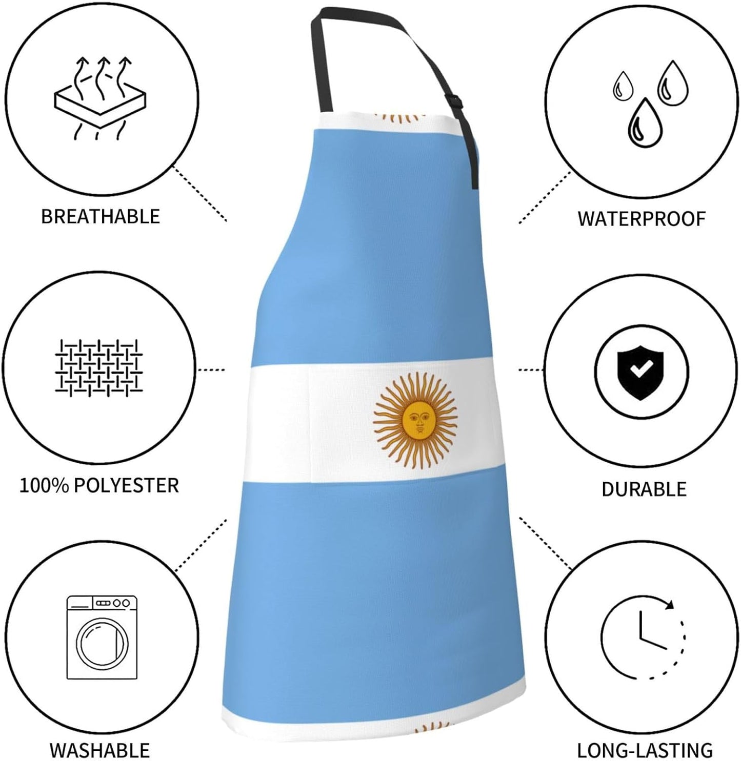 Argentine flag print Waterproof chef's apron with pocket apron for kitchen cooking baking barbecue and gardening