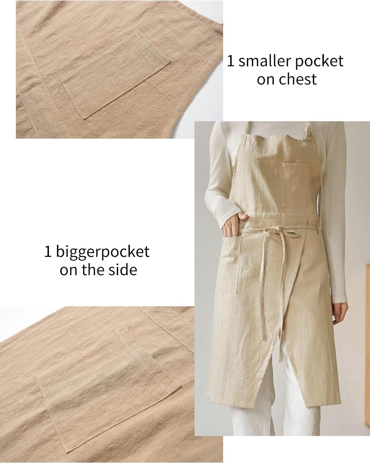 Jeelow Linen Cotton Cooking Kitchen Garden Bib Cross Back Apron Dress 