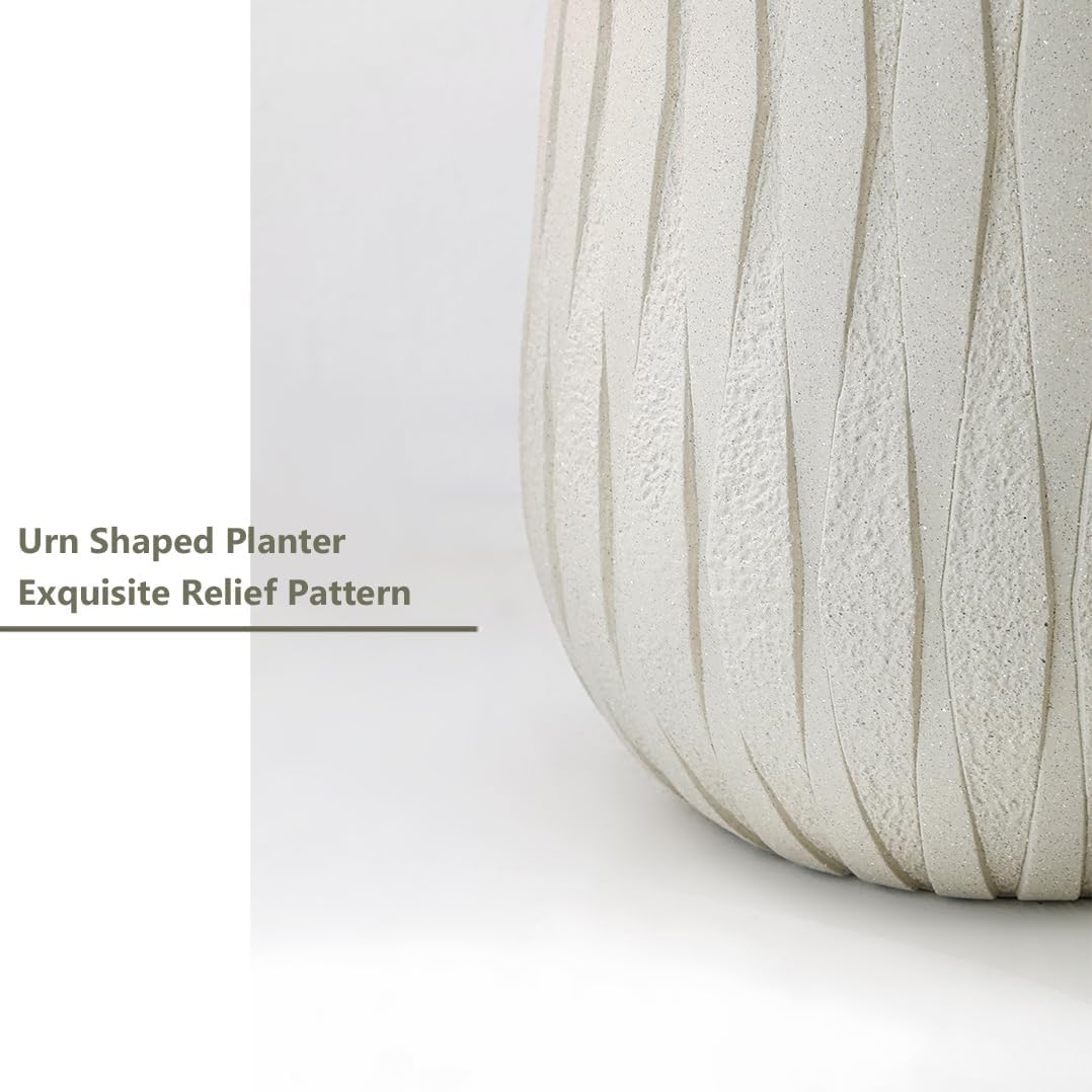 Weathered Concrete Large Planter, Outdoor Decorative Tall Flower Pot with Drainage Hole,Round Planter Pots for Home, Garden, Patio, Courtyard,Porch,White1