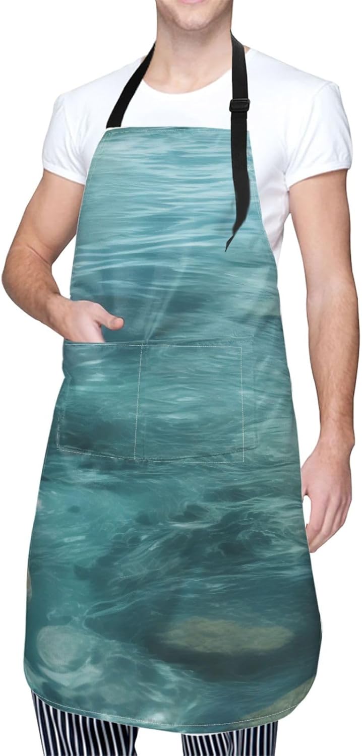 YANYU Tranquil water Print 28x33 In Kitchen Apron Stylish Chef Apron with Pockets for Cooking Baking Painting