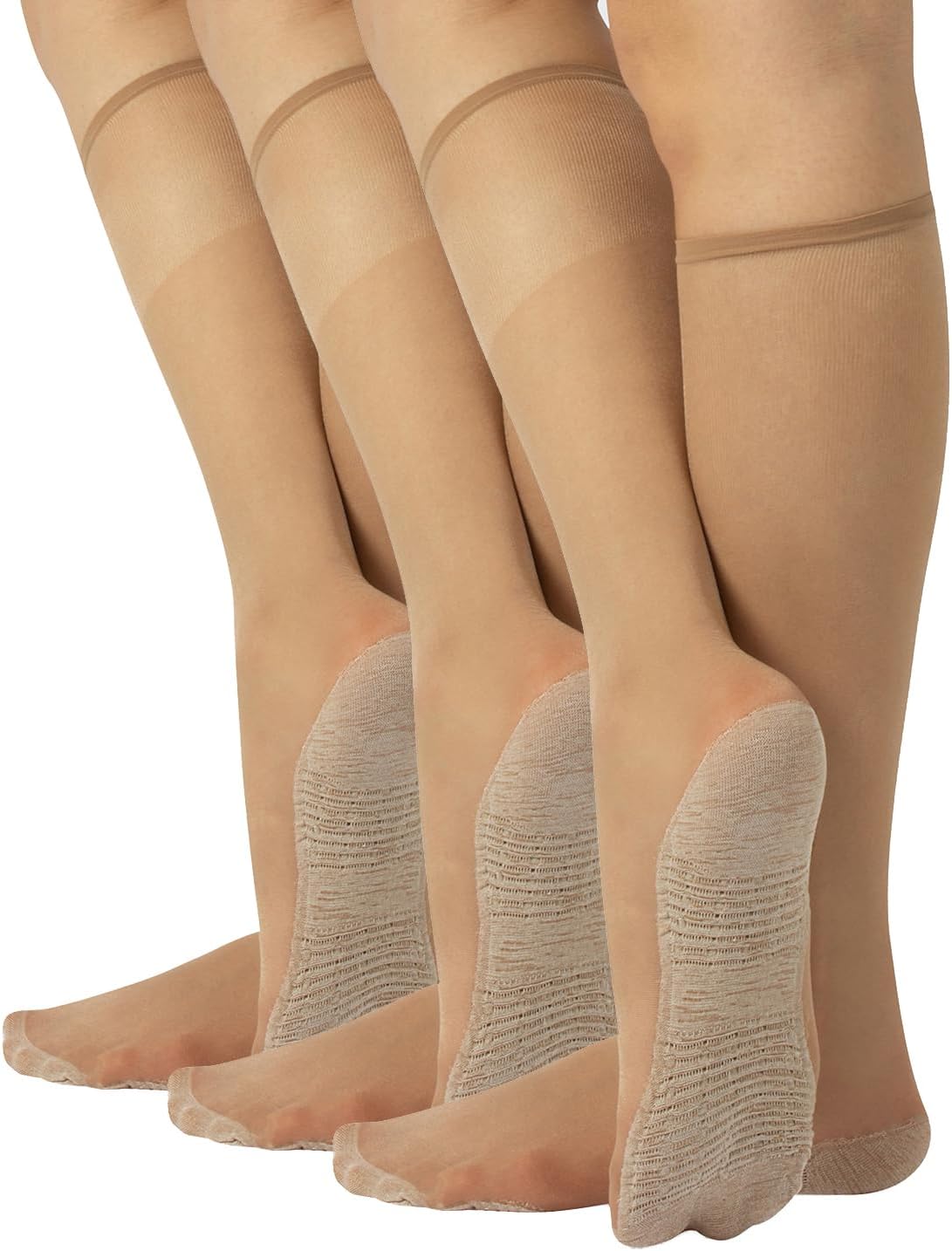 PACK 3 PAIRS 20 DEN SHEER KNEE HIGH SOCKS WITH COMFORT SOLE | LYCRA KN