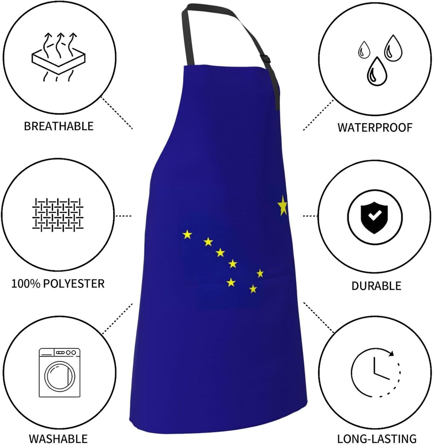 Alaska state flag print Waterproof apron with pocket adjustable cooking apron for adult kitchen bibs to bake