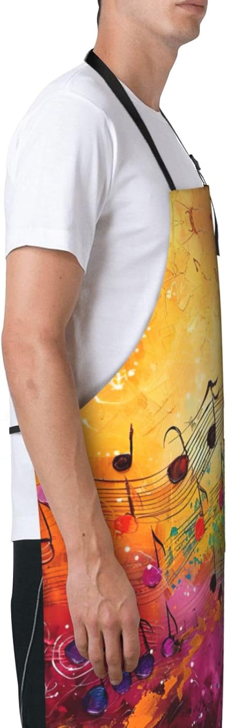 Colorful Music Notes print Waterproof chef's apron with pocket apron f