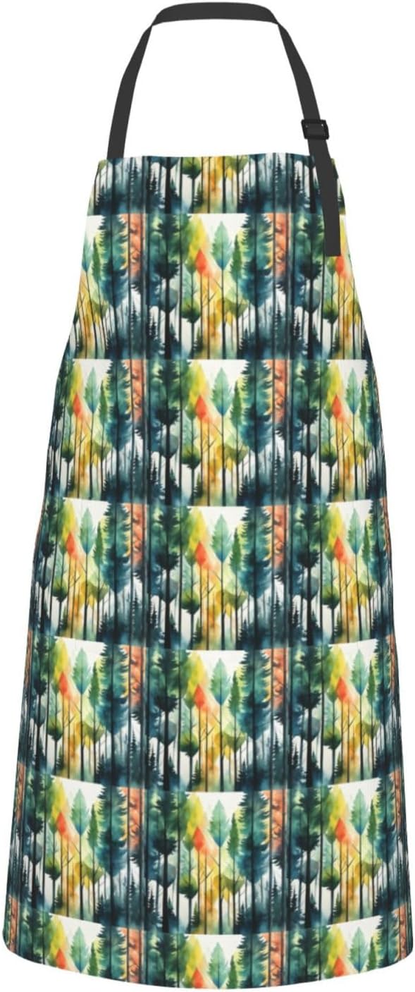 YANYU Tree Art Print 28x33 In Kitchen Apron Stylish Chef Apron with Pockets for Cooking Baking Painting