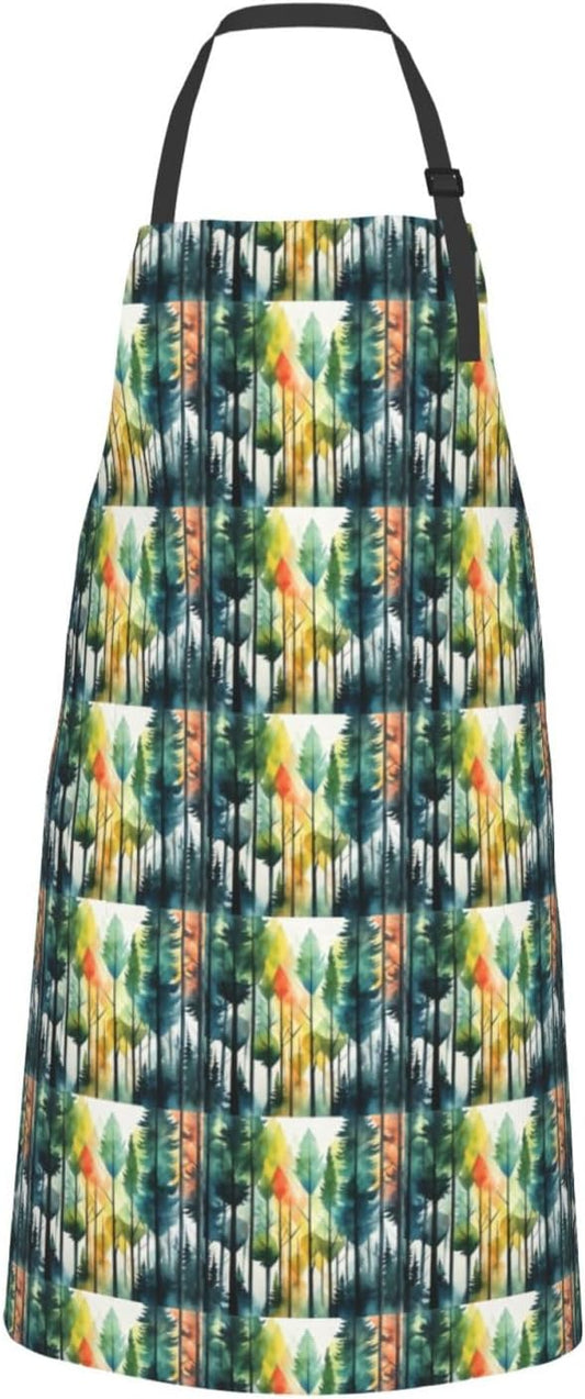YANYU Tree Art Print 28x33 In Kitchen Apron Stylish Chef Apron with Pockets for Cooking Baking Painting